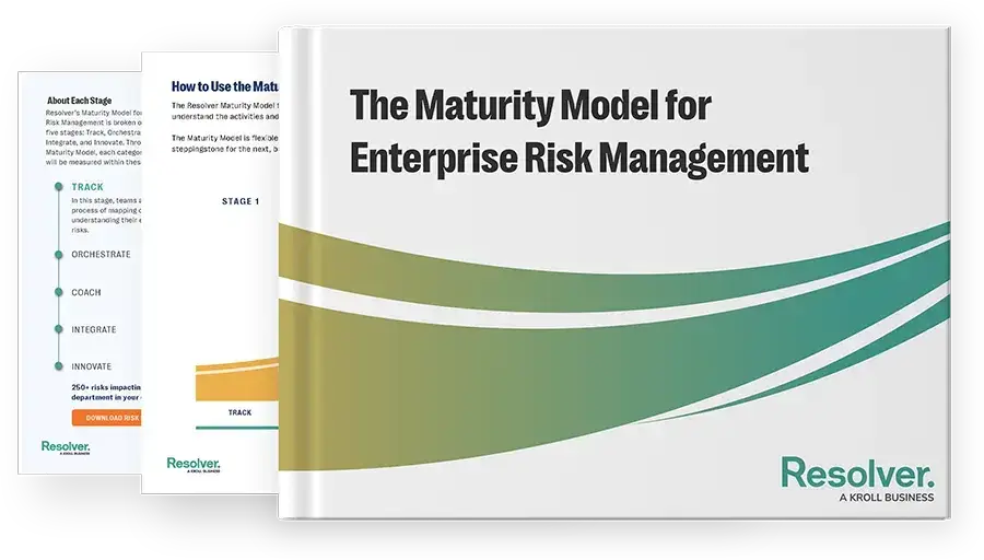 Image of yellow and green gradient ebook representing Resolver's Enterprise Risk Management Maturity Model
