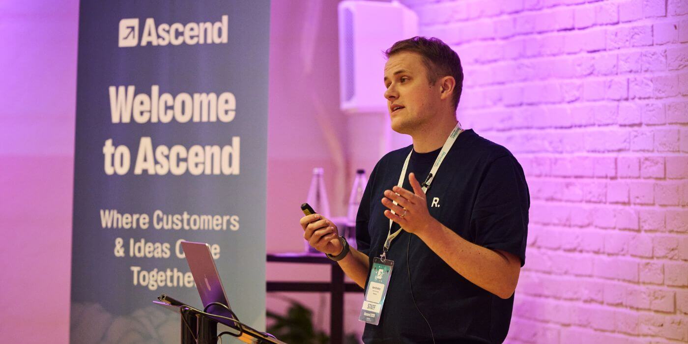 Resolver product manager, ben bradley, speaking to customers about new product developments at ascend grc london 2025