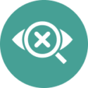 Icon of an eye with a magnifying glass and an “x,” representing gaps in pharmacovigilance teams’ ability to detect safety signals during volume surges.