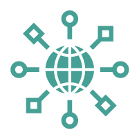 A globe with nodes radiating outward, indicating a high diverse of sources ingested.