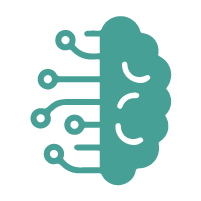 A stylized brain with circuit board traces, representing AI, machine learning, or neural networks.
