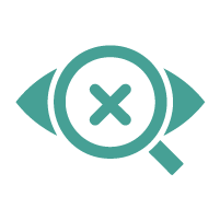 An eye combined with a magnifying glass and a "close" (X) symbol. Intended to represent AIs inability to interpret the subtleties of cultural and industry-specific context.