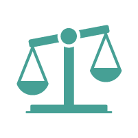 This icon features a tilted balance scale, which visually represents imbalance or AI bias.