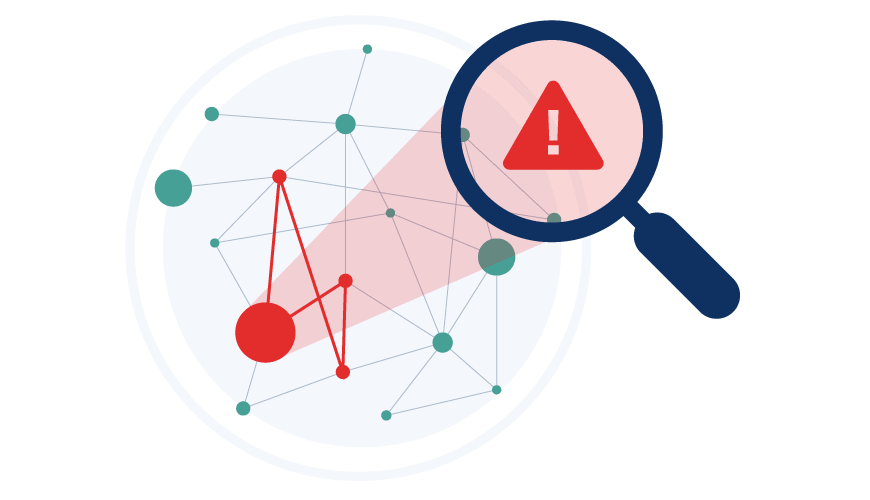 A magnifying glass icon over a folder with a question mark, highlighting the regulatory leadership needed to identify and mitigate previously unknown illegal content.