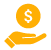 A yellow icon of a hand held open with a floating dollar sign coin above it, representing financial management, investment, or oversight.
