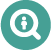 A teal circular icon showing a white magnifying glass focused on a small person silhouette, representing the active monitoring and protection of minors.