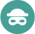 A teal circular icon showing a white silhouette of a person wearing a mask and a hat (incognito/burglar style), representing deception or hidden agendas.