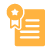 A yellow icon of a formal document with a ribbon-style "seal of excellence" or award badge in the top corner, representing certified standards and policy adherence.
