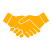 A simple, yellow silhouette of two hands shaking, symbolizing partnership, agreement, and mutual trust.