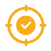 A yellow target or crosshair icon with a checkmark in the center, symbolizing precision, accuracy, and successful identification.