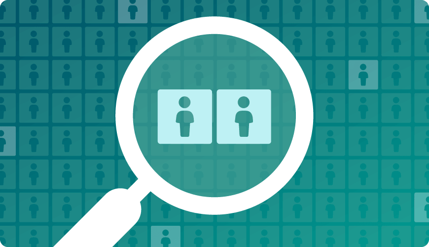 Data matrix grid with magnifying glass.