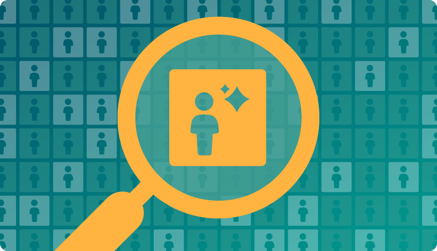 Data matrix grid with a yellow magnifying glass.