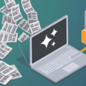 How to build an ai-ready compliance program that goes beyond policy 3 Illustration representing ai in compliance: a laptop sits on a teal surface with its screen glowing, symbolizing automated processing. To the left, dozens of loose paper documents scatter outward, suggesting manual, fragmented compliance work and information overload. On the right, a clean digital workflow appears, where structured folders move in an organized flow toward a secure storage unit, indicating centralized data management. The contrast shows how ai in compliance transforms disorganized, paper-based processes into streamlined, digital systems with improved accuracy and control.