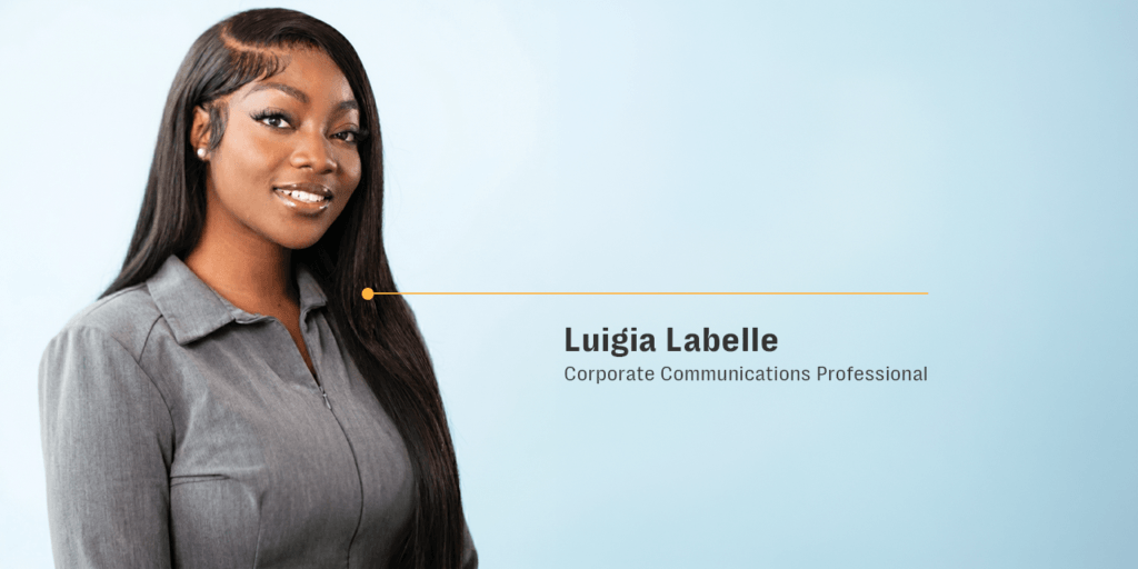 Portrait of luigia labelle, a corporate communications professional, used to accompany a q&a on social media risk and online risk intelligence.