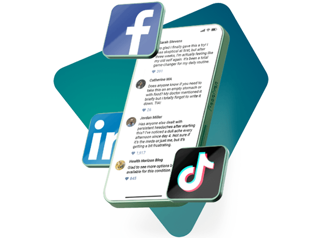 Smart phone showing social media conversation and various platforms